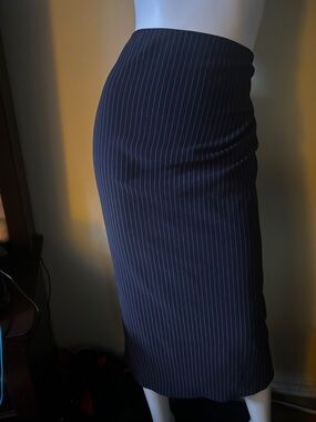 Encore Jeans Navy Pinstripe Midi Pencil Skirt